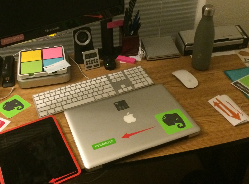 My home office and MacBook Pro covered in Evernote and Skitch Stickers!